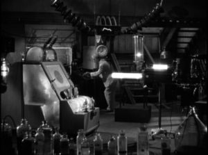 Prof. Billings (Boris Karloff) tries to create super soldiers in his basement lab in Lew Landers' The Boogie Man Will Get You (1942)