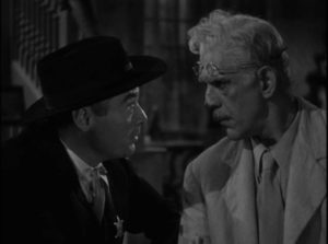 Prof. Nathaniel Billings (Karloff) makes a deal with Dr. Arthur Lorentz (Peter Lorre) in Lew Landers' The Boogie Man Will Get You (1942)