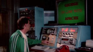 Dr. Brake (Wellington Meffert) uses his super-computer to reshape people's behaviour in Henri Sala's Nightmare Weekend (1985)