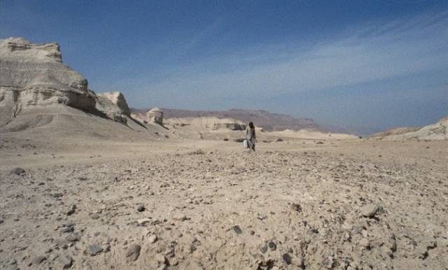 A wounded man known as The Kid (Marquard Bohm) walks out of the desert in Roland Klick's Deadlock (1970)