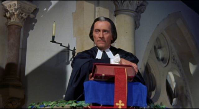 Peter Cushing as Parson Blyss presides over the village of Dymchurch in Peter Graham Scott's Captain Clegg (1962)