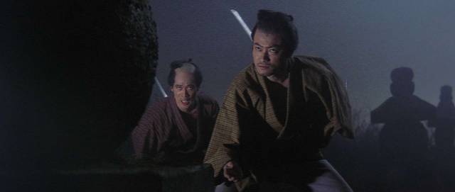 The gang pursuing Miyo encounter some ghosts in Kimiyoshi Yasuda & Yoshiyuki Kuroda's Along with Ghosts (1969)