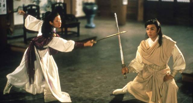 Sing Lam (Flora Cheung) proves her skill against Ching Wan (Damian Lau) in Ching Siu-tung's Duel to the Death (1983)