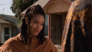 Ronnie (Jada Pinkett) tries to offer Caine (Tyrin Turner) a way out in the Hughes Brothers' Menace II Society (1993)