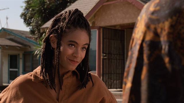 Ronnie (Jada Pinkett) tries to offer Caine (Tyrin Turner) a way out in the Hughes Brothers' Menace II Society (1993)