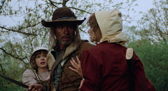 Marion Dalton (Guy Boyd) pursues the group to reclaim his daughter Fanny (Sally Klein) in Avery Crounse’s Eyes of Fire (1983)