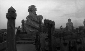 An interlude on a distinctive Antoni Gaudí rooftop in Barcelona inJean-Louis Roy’s The Unknown Man of Shandigor (1967)