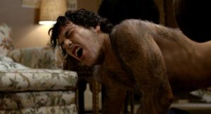 David (David Naughton) discovers that transformation is extremely painful in John Landis' An American Werewolf in London (1981)