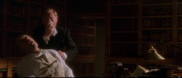 William McCordle (Michael Gambon) in the library with a knife in Robert Altman's Gosford Park (2001)