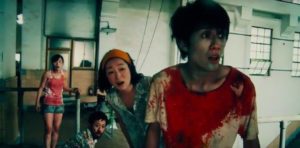 Cast members realize they're facing real zombies in Shin’ichiro Ueda’s One Cut of the Dead (2017)