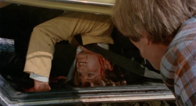 With Janet (Gay Rowan) killed in the accident, Fred (Dominic Hogan) will get the money he needs for his business plans in Brian Damude's Sudden Fury (1975)