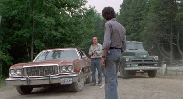 Leaving Fred (Dominic Hogan) with his wife, farmer Dan (David Yorston) confronts Al (Dan Hennessey) in Brian Damude's Sudden Fury (1975)