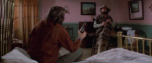 The escaped convict (Rogelio Guerra) and a betrayed husband (Pedro Armendáriz Jr.) join forces in Rene Cardona Jr's Guns and Guts (1974)