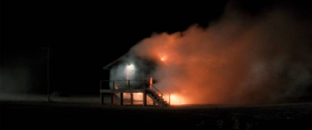 A desert cabin explodes and reconstitutes itself repeatedly in David Lynch's Lost Highway (1996)