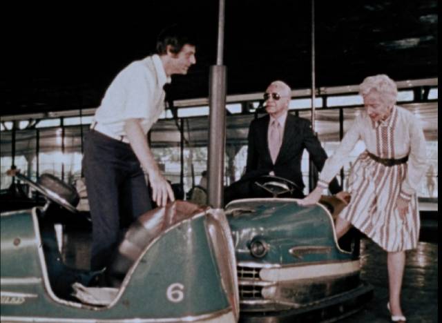 George A Romero shows up as a careless driver berating an elderly couple after a fender-bender in George A. Romero's The Amusement Park (1975)