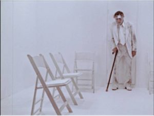 The elderly man finally retreats to what can only be death's waiting room in George A. Romero's The Amusement Park (1975)