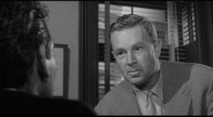 Detective Joseph Conroy (Sterling Hayden) doesn't like the look of Al Willis (Gene Barry) in Jerry Hopper's Naked Alibi (1954)