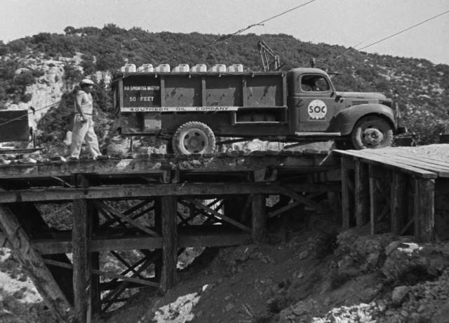 A switchback in the mountains poses just one of many dangers to the trucks in Henri-Georges Clouzot’s The Wages of Fear (1953)