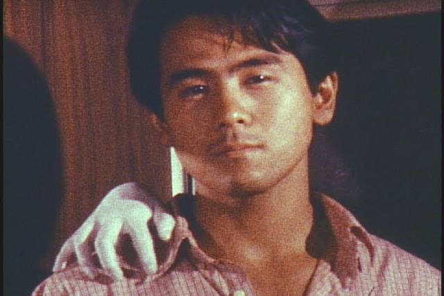 Shinji (director Shinichi Fukazawa) encounters a malevolent spirit in Bloody Muscle Body Builder in Hell (1995)