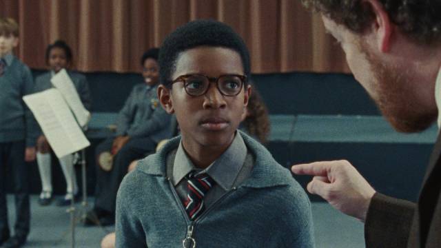 Kingsley Smith (Kenyan Sandy)'s teachers react aggressively to any perceived misbehaviour in Steve McQueen's Education (2020)