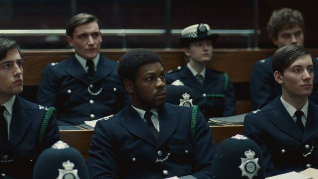 Leroy Logan (John Boyega) excels during police training in Steve McQueen's Red, White and Blue (2020)