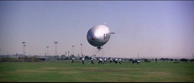 Terrorists plan to turn the GoodYear blimp into a bomb in John Frankenheimer's Black Sunday (1975)