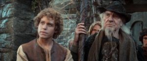 Desperate villagers ask Galen's master the legendary sorcerer Ulrich (Ralph Richardson) for help in Matthew Robbins' Dragonslayer (1977)