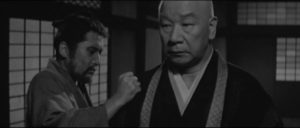 Although empathetic, the Buddhist monk (Eitarô Shindô) is unable to convince Shinpachi Ezaki (Kinnosuke Nakamura) to flee in Tadashi Imai's Revenge (1964)