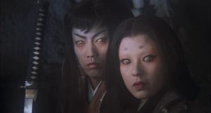 Disillusioned Christians Shiro Amakusa (Kenji Sawada) and Hosokawa Gracia (Akiko Kana) return from the dead to seek revenge in Kenji Fukasaku's Samurai Reincarnation (1981)