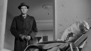 From the start Barrett (Dirk Bogarde) looks down on the weak-willed Tony (James Fox) in Joseph Losey's The Servant (1963)