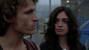 Swan (Michael Beck)'s leadership earns him Mercy (Deborah Van Valkenburgh)'s respect in Walter Hill's The Warriors (1979)