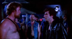 Undercover cop Steve Burns (Al Pacino) raises suspicions in a leather bar in William Friedkin's Cruising (1980)