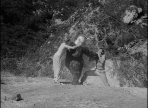 Hand-to-hand combat is useless against Ro-Man in Phil Tucker's Robot Monster (1953)