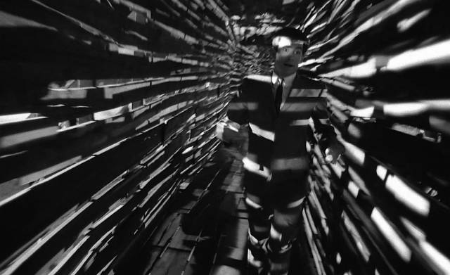 Josef K. (Anthony Perkins) is trapped by the system in Orson Welles's The Trial (1962)