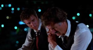Richard Chance (William Petersen) and his mentor Jim Hart (Michael Greene) contemplate Hart's retirement in William Friedkin's To Live and Die in L.A. (1985)