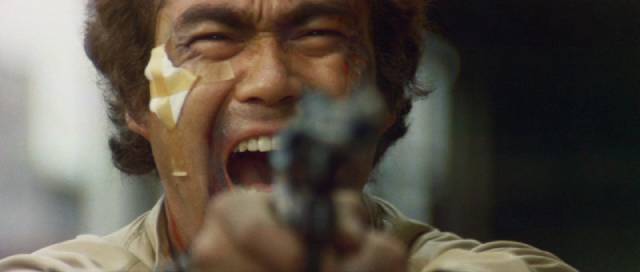 Joji Kano (Sonny Chiba) is pushed to the limit by big city crime in Kinji Fukasaku's Doberman Cop (1977)
