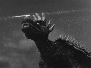 Anguirus, another monster, is woken by H-bomb tests in Motoyoshi Oda's Godzilla Raids Again (1955)