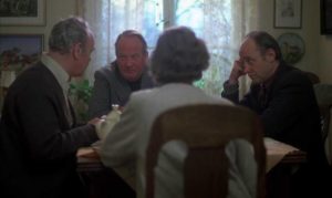 Beck and Detective Einar Rönn (Håkan Serner) question the suspect's parents in Bo Widerberg's Man on the Roof (1976)