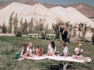 The mutant sheep interrupts a kids' picnic in Fredric C. Hobbs’s Godmonster of Indian Flats (1973)