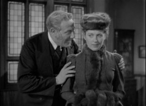 Disguised as philanthropist Mr. Purvis, James Dalton (Tod Slaughter) tries to win May Edwards (Marjorie Taylor)'s affections in George King's The Ticket of Leave Man (1937)