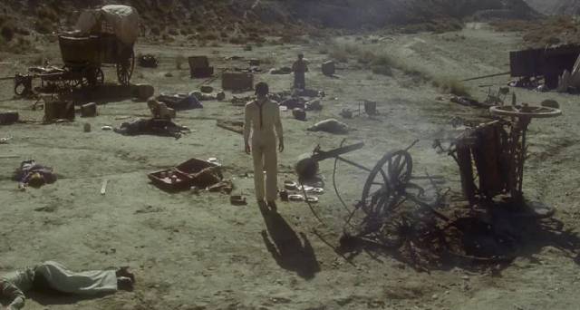 The exiles come across Chaco (Tomas Milian)'s massacre of the Quakers in Lucio Fulci's The Four of the Apocalypse (1975)