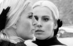 Amael (Eloise Hardt) warns her sister Kia (Allyson Ames) about the dangers of love in Leslie Stevens' Incubus (1966)