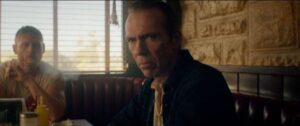 Bank robbers Beau (Richard Brake) and Travis (Nicholas Logan) seethe with barely suppressed violence in Francis Galluppi’s The Last Stop in Yuma County (2023)