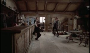 Kronos (Horst Janson) confronts uncouth thugs at the local inn in Brian Clemens’ Captain Kronos: Vampire Hunter (1974)