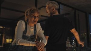 Karsh Relikh (Vincent Cassel) is drawn to his dead wife's sister Terry (Diane Kruger) in David Cronenberg's The Shrouds (2024)