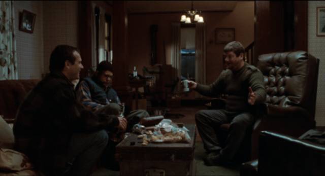 Brothers Hank (Bill Paxton) and Jacob (Billy Bob Thornton) turn against Lou (Brent Briscoe) in Sam Raimi's A Simple Plan (1998)