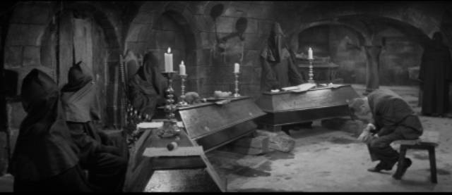 A hooded tribunal passes judgment on criminals who have escaped the law in Edwin Zbonek's The Mad Executioners (1963)