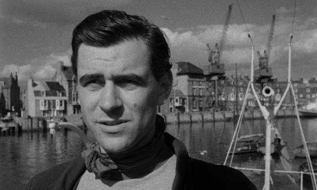 Bill Randall (George Baker) finds himself adrift in the post-war world in Basil Dearden's The Ship That Died of Shame (1955)